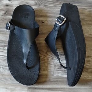 FitFlop Women's The Skinny Black Platform Flip-Flop Sandals Size 8